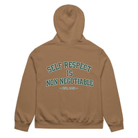 unisex streetwear hoodie back view with self respect is non negotiable quote print
