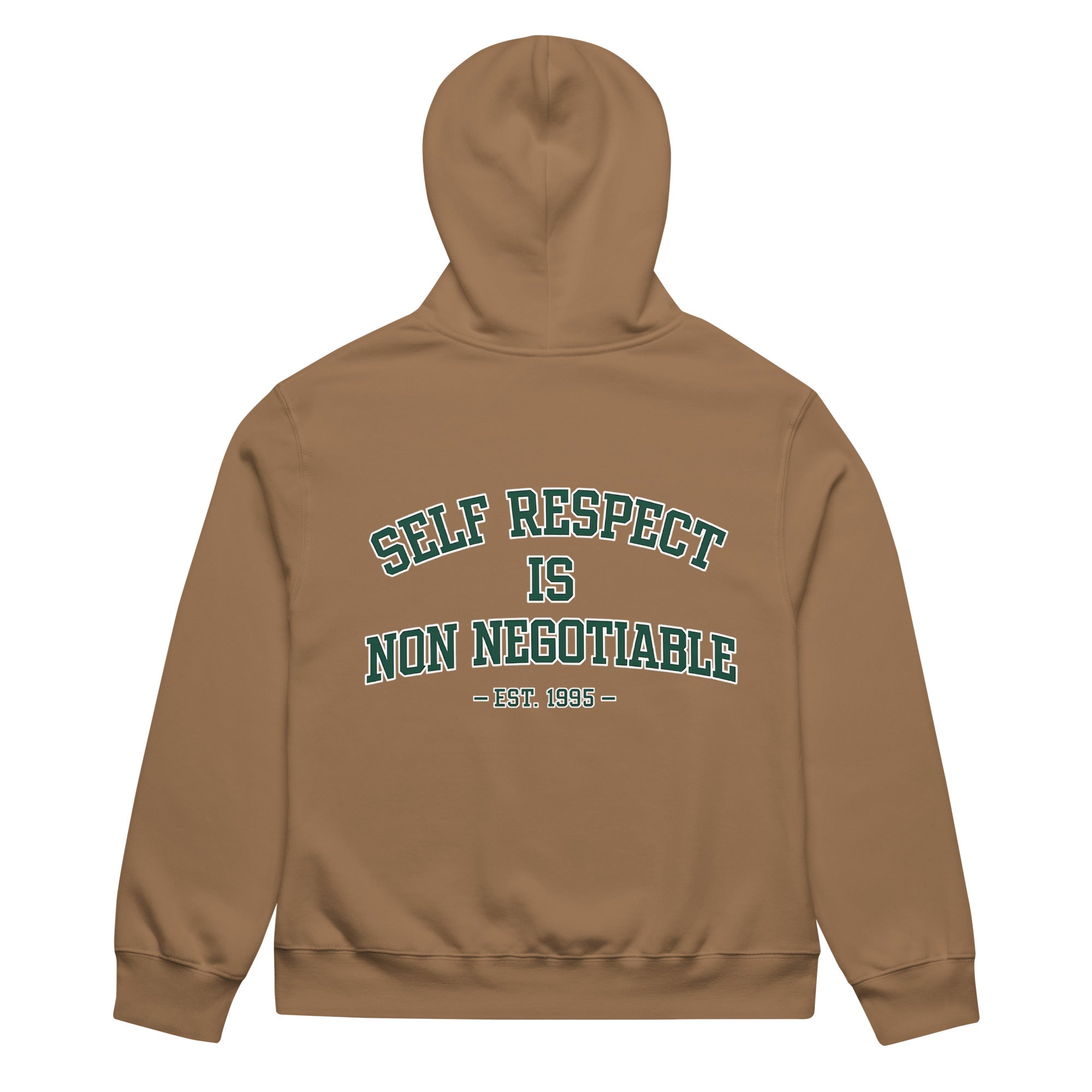 unisex streetwear hoodie back view with self respect is non negotiable quote print
