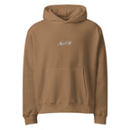 Oversized streetwear hoodie in vintage brown with minimal Social Off chest logo, front view