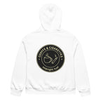 unisex streetwear hoodie back view with “Coffee & Cigarettes Midnight Club” circular graphic print
