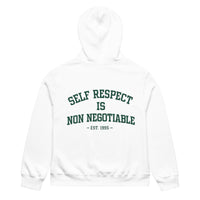 unisex streetwear hoodie back view with self respect is non negotiable quote print
