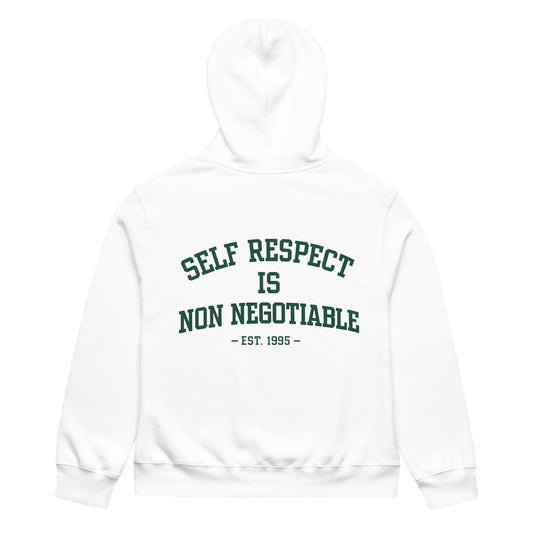 unisex streetwear hoodie back view with self respect is non negotiable quote print
