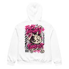 back view oversized white graphic streetwear hoodie pink graffiti skull graphic streetwear fashion