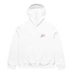White unisex streetwear hoodie front view with minimalist chest logo and “See The Good” message
