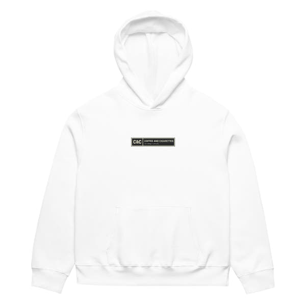 unisex streetwear hoodie front view with minimalist chest logo and coffee club typography design
