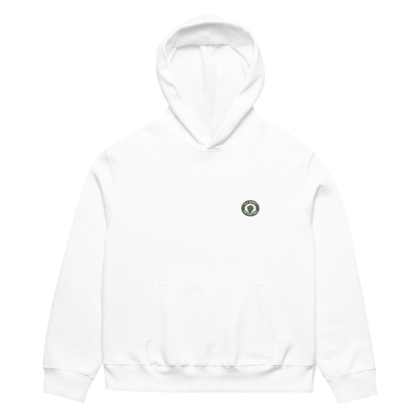 unisex streetwear hoodie front view with minimalist chest logo
