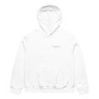 White streetwear oversize hoodie featuring “Valentine Gone Bad” distressed graphic design on front