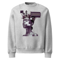 Athletic heather unisex streetwear sweatshirt with graphic portrait design and “Beyond Average” statement, front view.