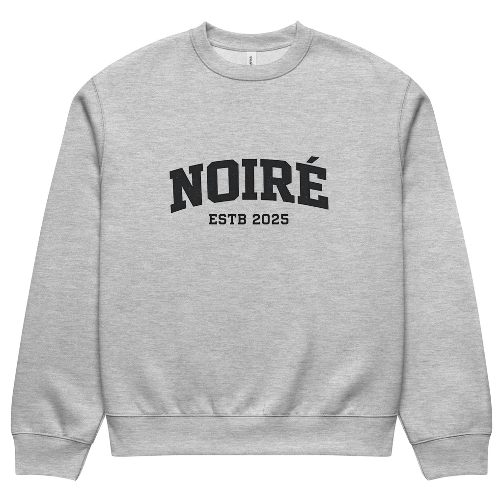 streetwear sweatshirt front view with NOIRÉ estd 2025 logo print
