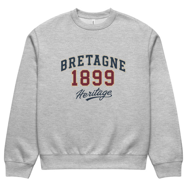 unisex sweatshirt front view with “Bretagne 1899 Heritage” vintage typography graphic