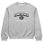 athletic heather gray unisex sweatshirt front view with confidence fits everything text design
