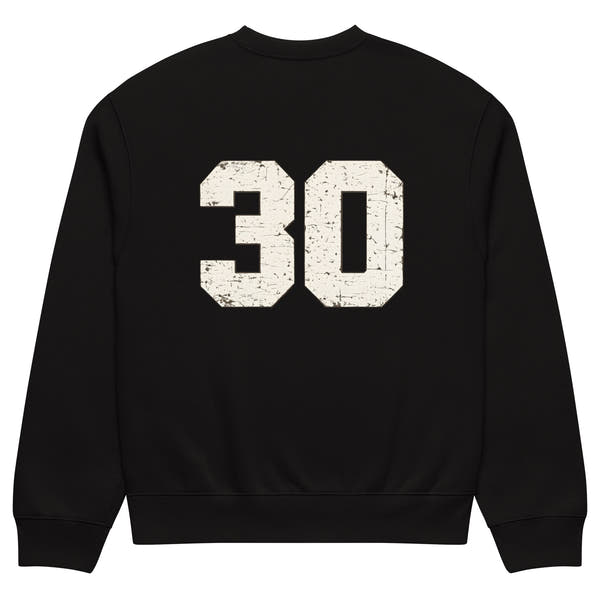 streetwear sweatshirt back view with varsity number 30 print
