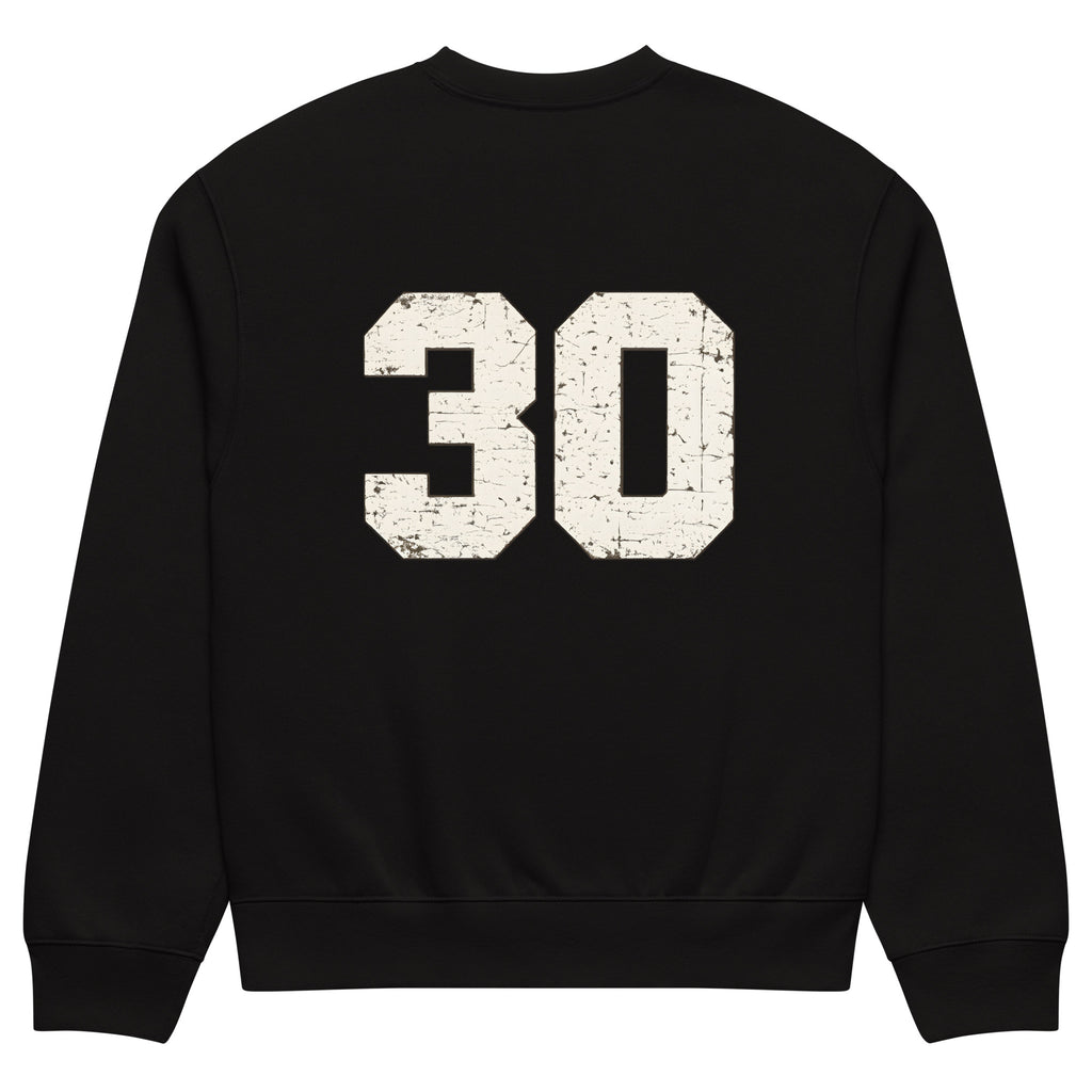 streetwear sweatshirt back view with varsity number 30 print
