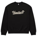 streetwear sweatshirt front view with “Unapologetic” script logo print
