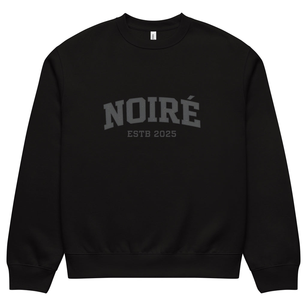 streetwear sweatshirt front view with NOIRÉ estd 2025 logo print
