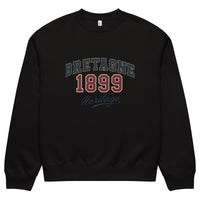 unisex sweatshirt front view with “Bretagne 1899 Heritage” vintage typography graphic