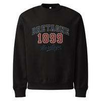 unisex sweatshirt front view with “Bretagne 1899 Heritage” vintage typography graphic