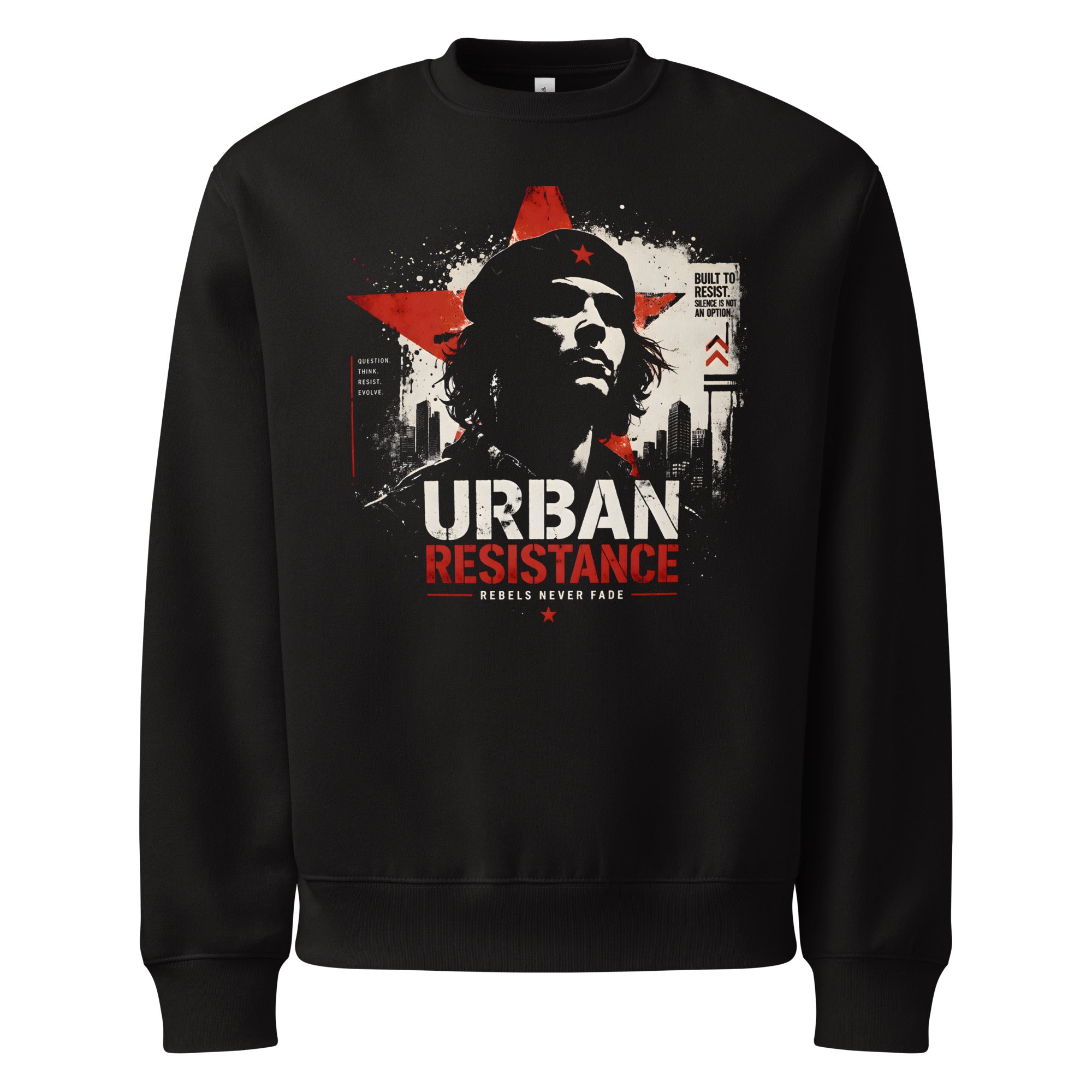 black oversized graphic sweatshirt urban resistance front view streetwear fashion