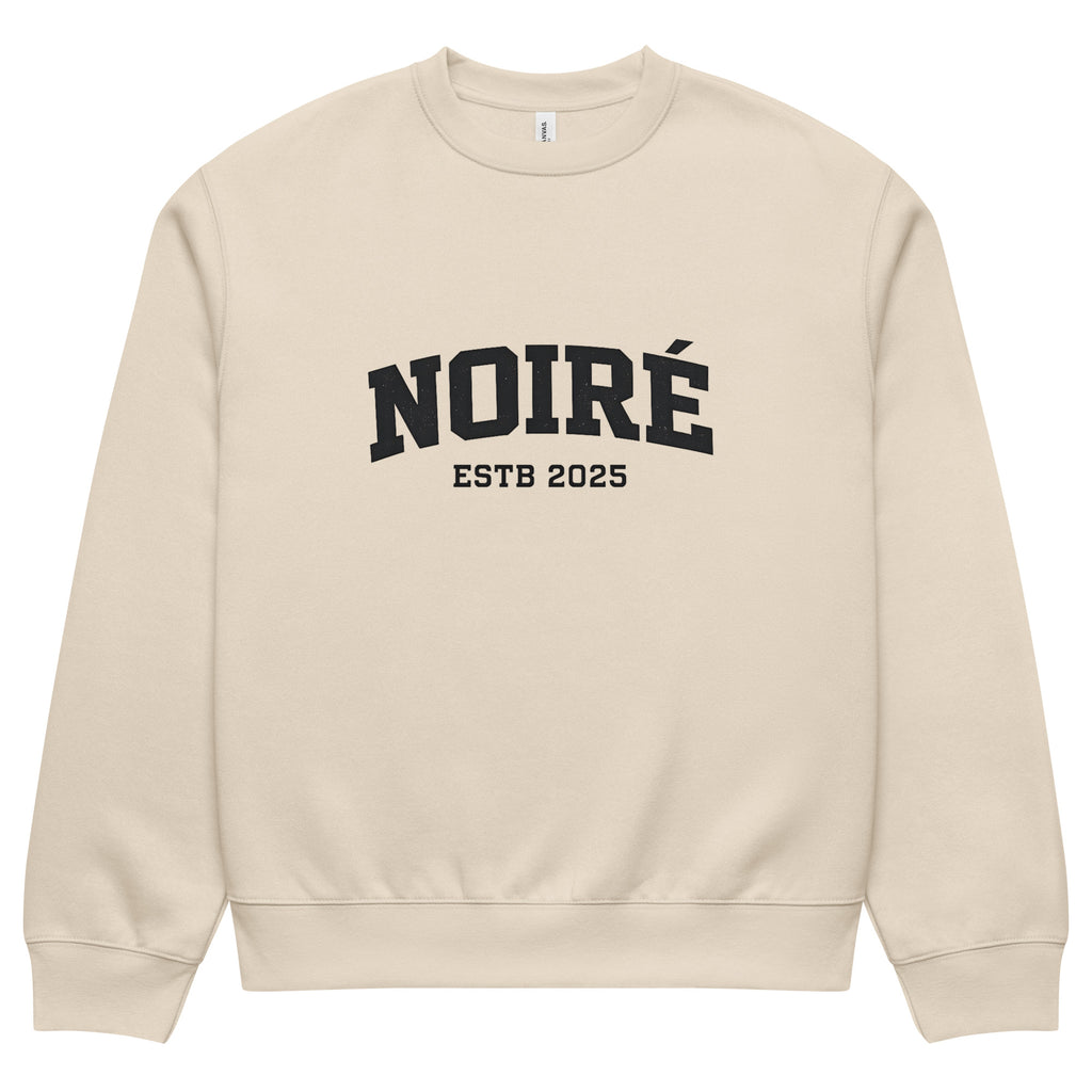 streetwear sweatshirt front view with NOIRÉ estd 2025 logo print
