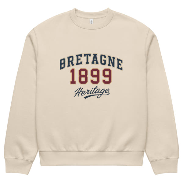 unisex sweatshirt front view with “Bretagne 1899 Heritage” vintage typography graphic