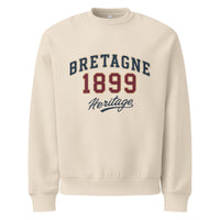 unisex sweatshirt front view with “Bretagne 1899 Heritage” vintage typography graphic