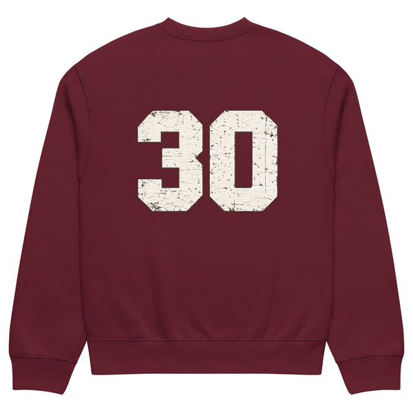 streetwear sweatshirt back view with varsity number 30 print
