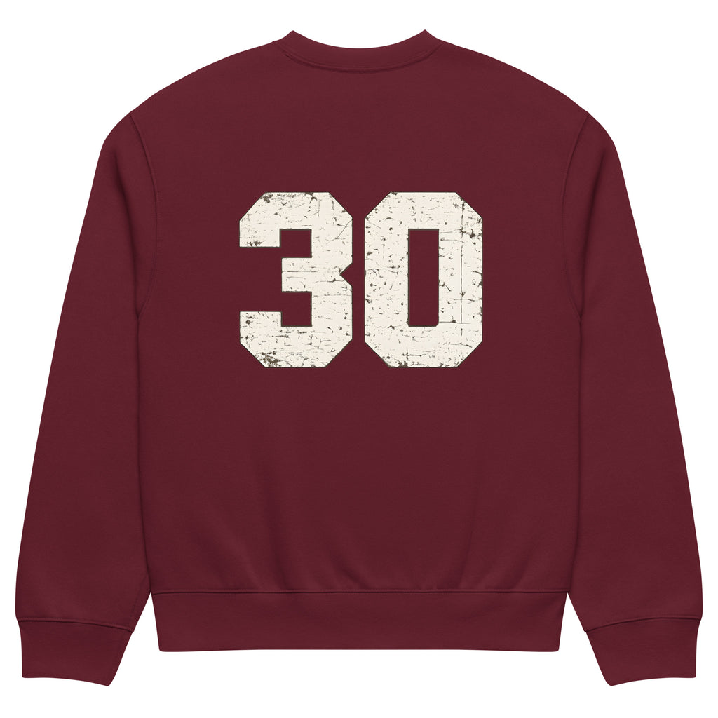 streetwear sweatshirt back view with varsity number 30 print

