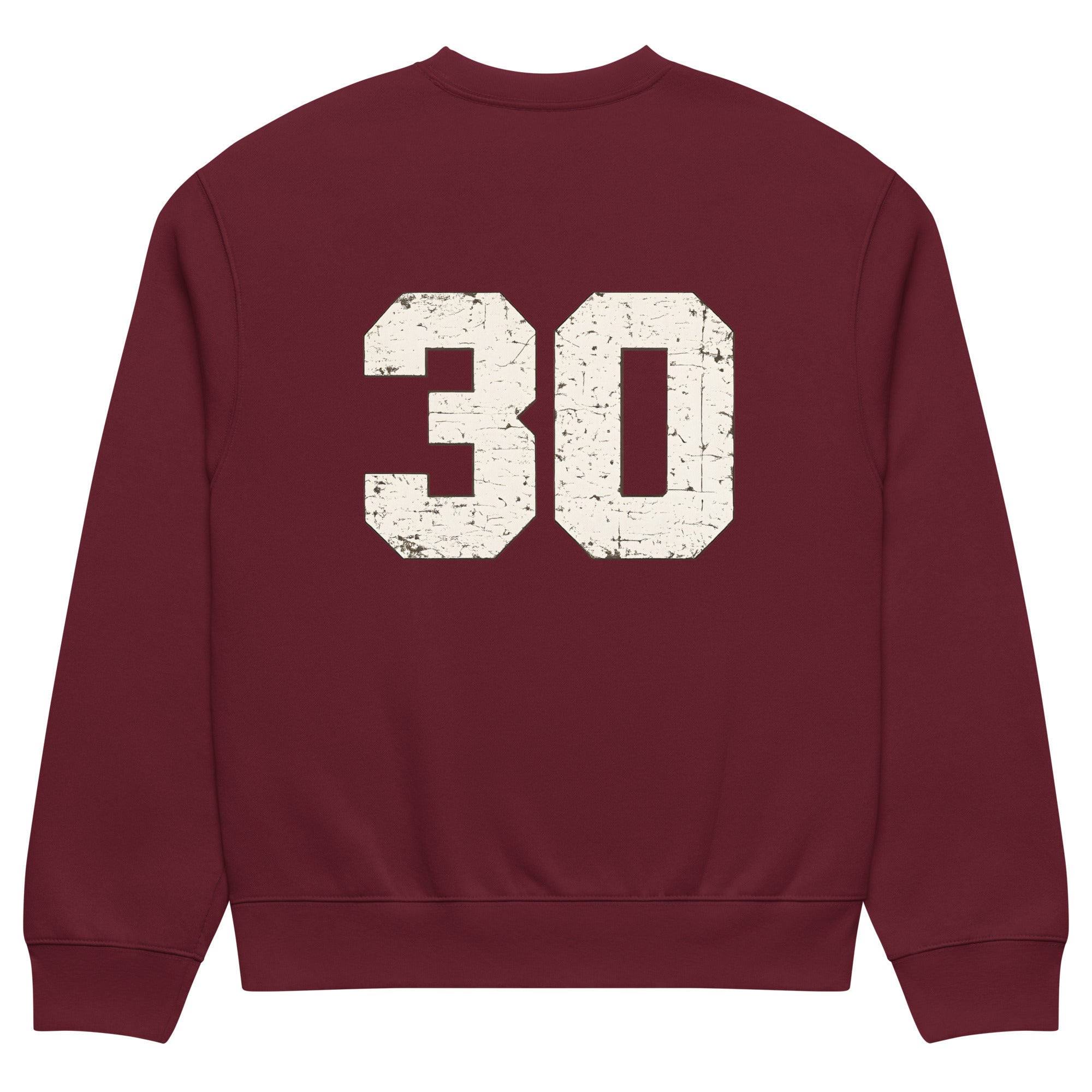 streetwear sweatshirt back view with varsity number 30 print
