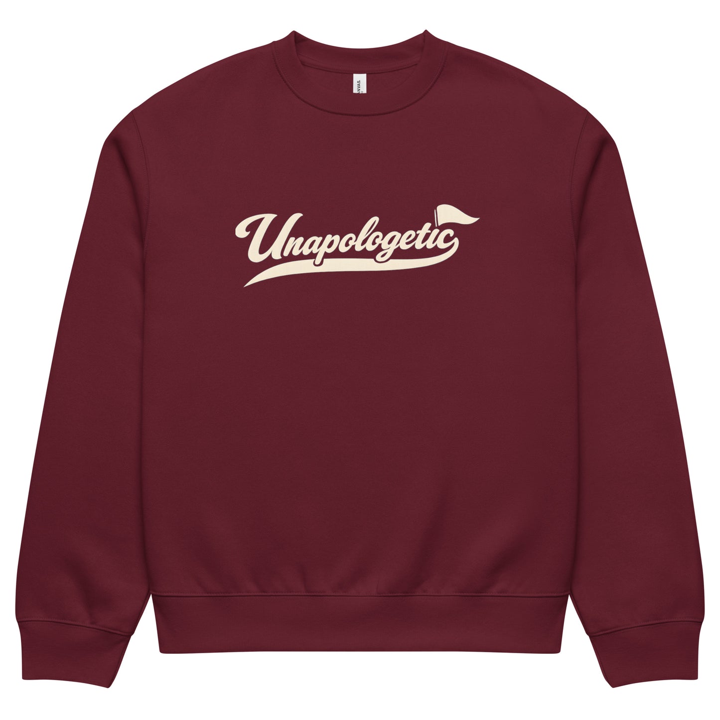 streetwear sweatshirt front view with “Unapologetic” script logo print

