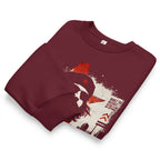 burgundy graphic sweatshirt folded urban resistance design detail urban fashion piece