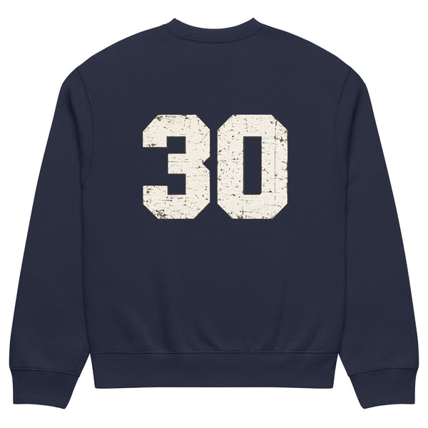 streetwear sweatshirt back view with varsity number 30 print
