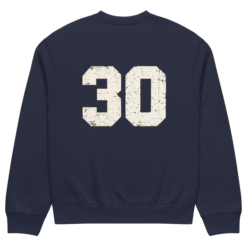 streetwear sweatshirt back view with varsity number 30 print
