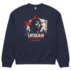 navy oversized graphic sweatshirt urban resistance front view modern streetwear style