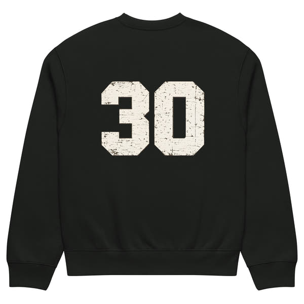 streetwear sweatshirt back view with varsity number 30 print
