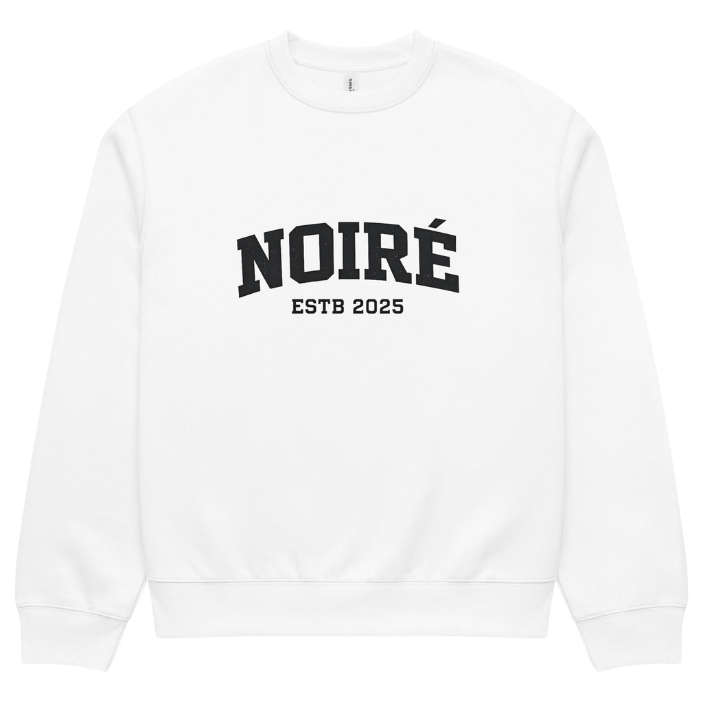 streetwear sweatshirt front view with NOIRÉ estd 2025 logo print
