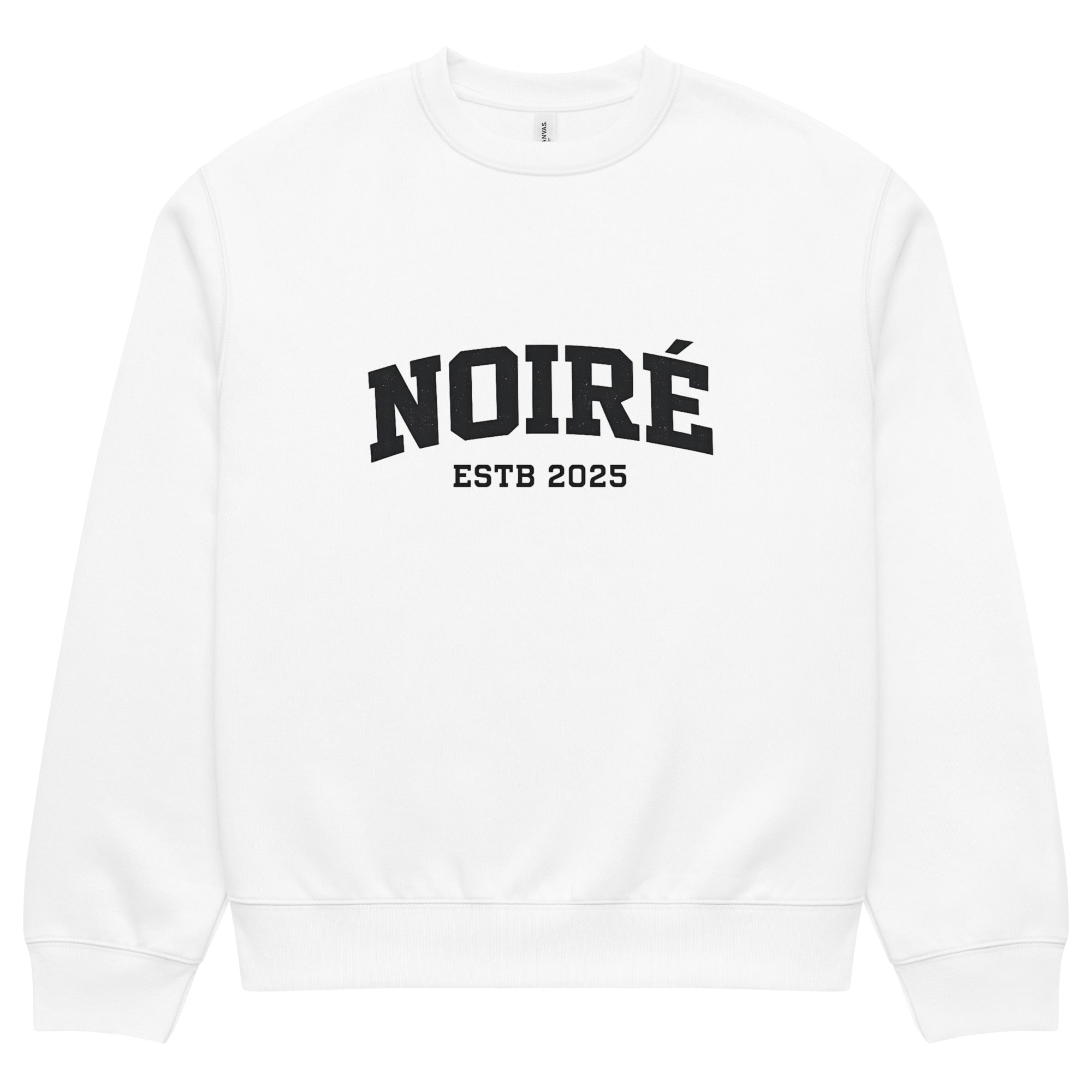 streetwear sweatshirt front view with NOIRÉ estd 2025 logo print
