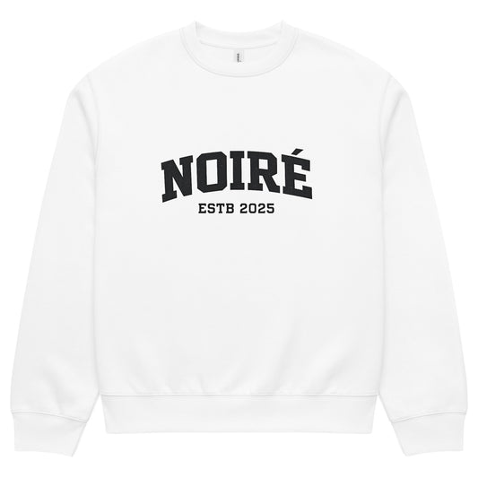 streetwear sweatshirt front view with NOIRÉ estd 2025 logo print
