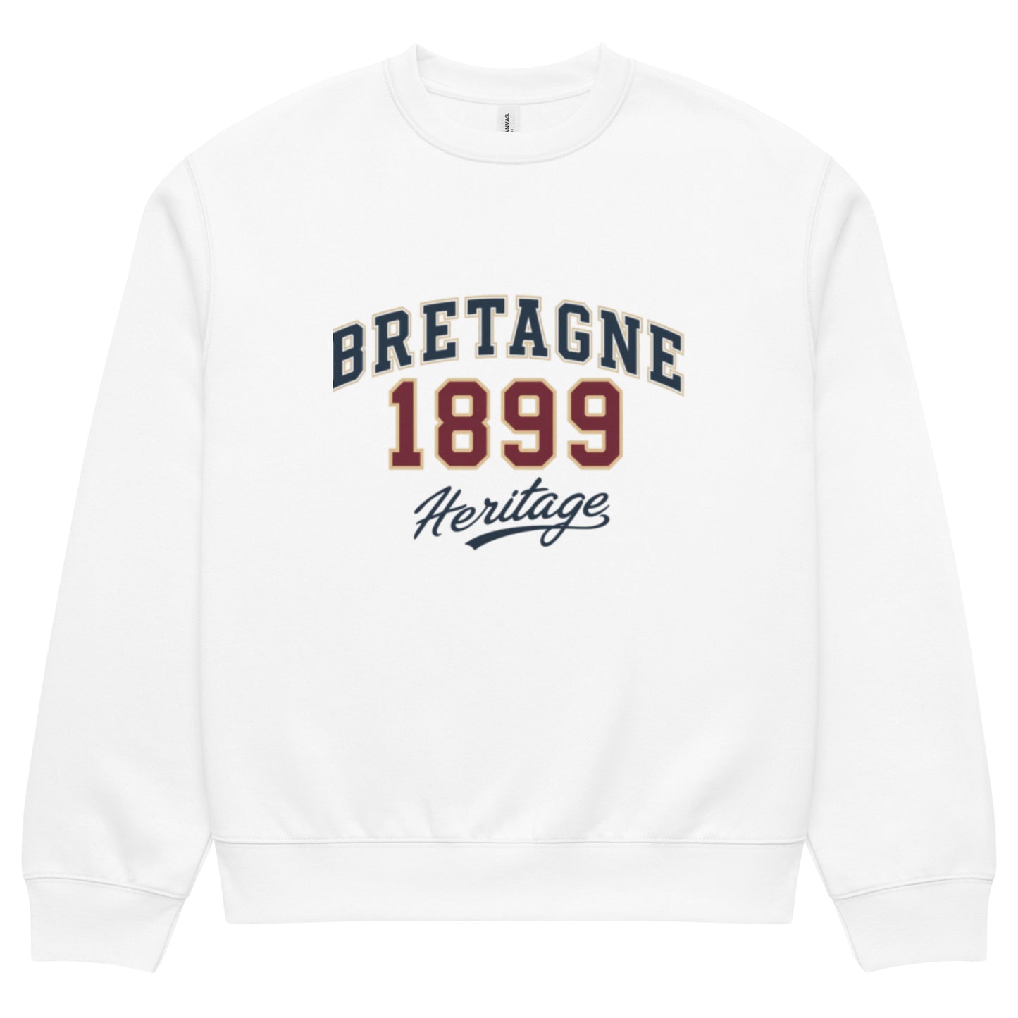  unisex sweatshirt front view with “Bretagne 1899 Heritage” vintage typography graphic
