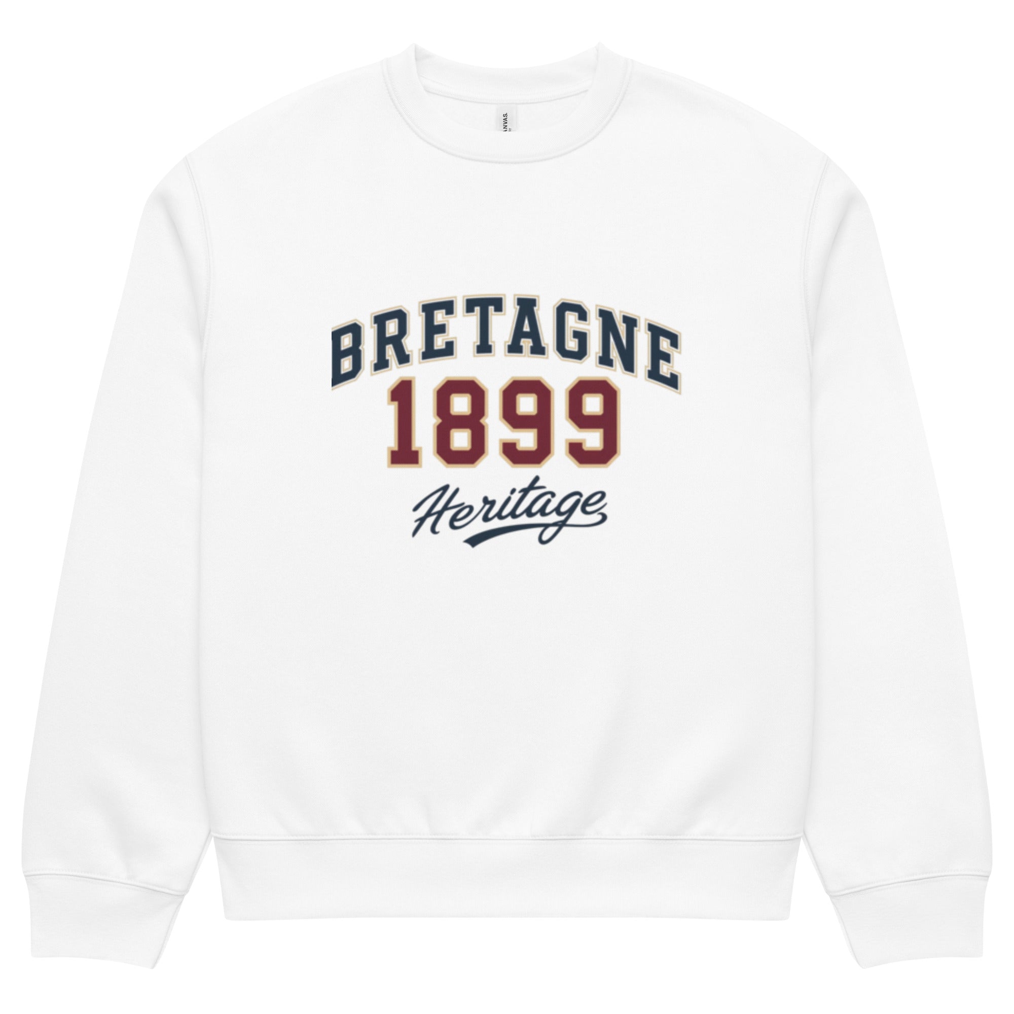 unisex sweatshirt front view with “Bretagne 1899 Heritage” vintage typography graphic
