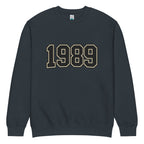 unisex streetwear sweatshirt front view with varsity number 1989 print
