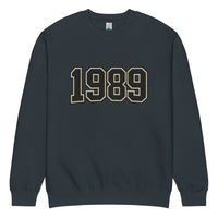 unisex streetwear sweatshirt front view with varsity number 1989 print
