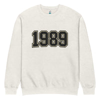 unisex streetwear sweatshirt front view with varsity number 1989 print
