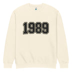 unisex streetwear sweatshirt front view with varsity number 1989 print
