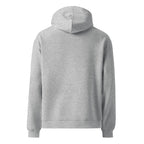 Heather gray oversized Nöiré hoodie, back hanging view, streetwear fashion