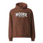 Chestnut Nöiré ESTB 2025 oversized hoodie, front hanging view, urban streetwear outfit