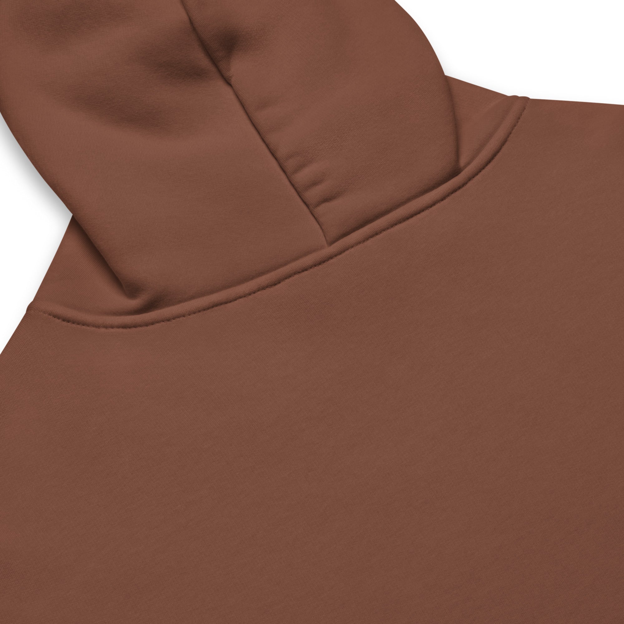 Chestnut Nöiré ESTB 2025 oversized hoodie, close-up hood and fabric detail, graphic streetwear
