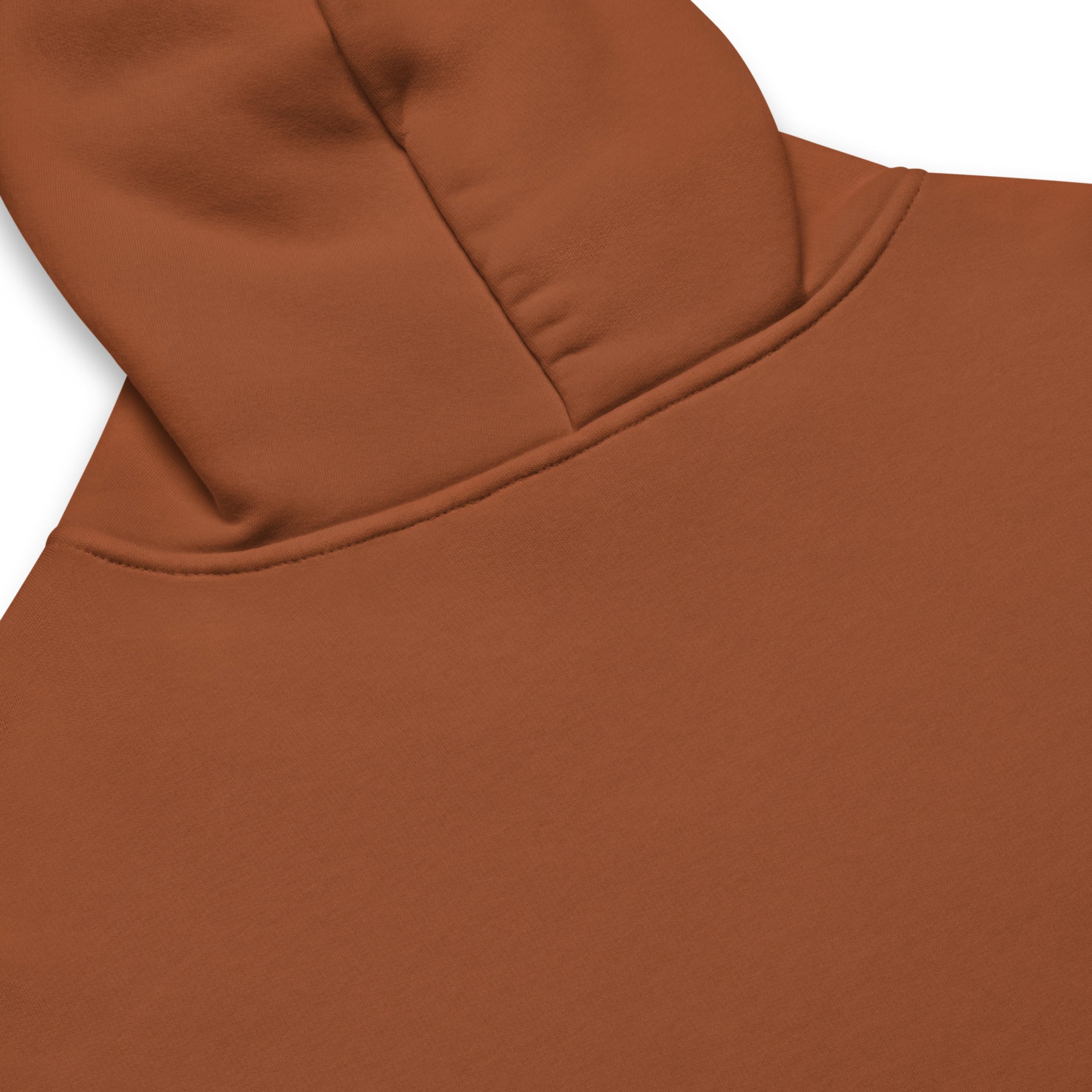 Brown Nöiré hoodie, close-up hood and fabric detail, graphic streetwear