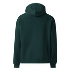 Dark green oversized Nöiré hoodie, back hanging view, streetwear fashion