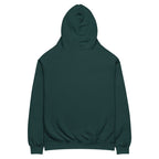 Dark green oversized Nöiré hoodie, back product view, minimalist streetwear fashion