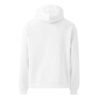 White oversized Nöiré hoodie, back hanging view, streetwear fashion